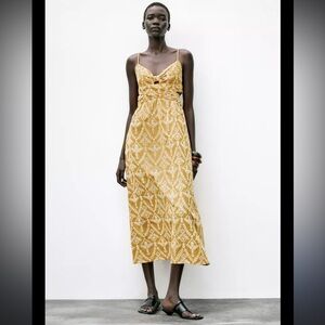 ZARA EMBROIDERED eyelet cut out midi DRESS